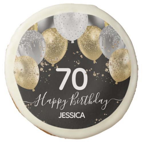 70th Birthday Glitter Balloons Sugar Cookies