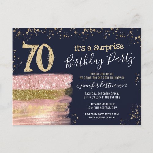 70th Birthday Glitter Cake Surprise Party Postcard