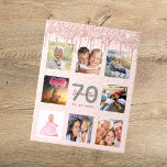 70th birthday glitter drips photo rose gold pink jigsaw puzzle<br><div class="desc">A glamorous and unique 70th birthday gift or keepsake, celebrating her life with a collage of 8 of your photos. Personalize and add a name, age 70 and a date. Gray and dark rose gold colored letters. Elegant and trendy blush pink background color. Decorated with rose gold colored faux glitter...</div>