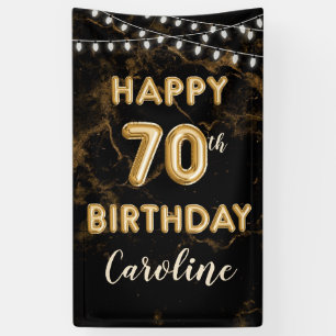 70th Birthday Gold Balloon Lights Black Birthday Banner