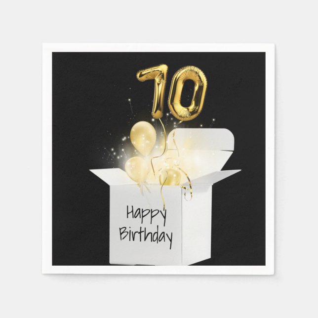 70th Birthday Gold Balloons In White Box    Napkins (Front)