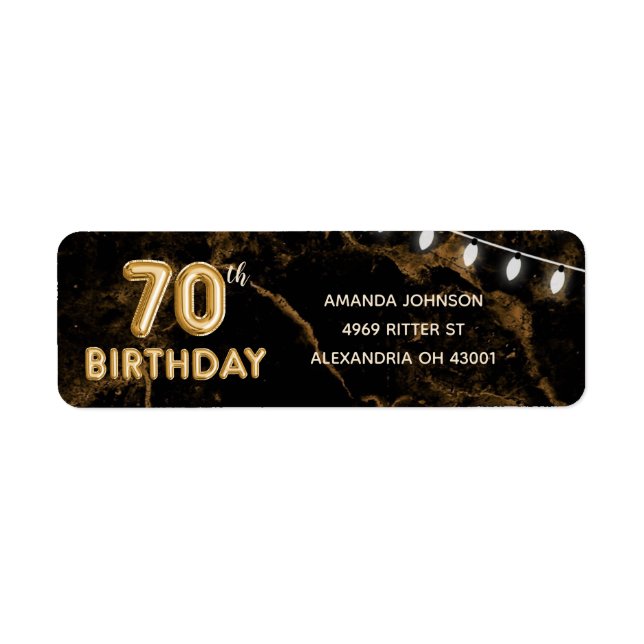 70th Birthday Gold Balloons & Lights Label (Front)