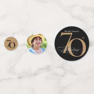 70th Birthday Gold Black Calligraphy Elegant Photo Confetti