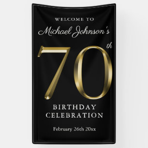 70th Birthday Gold & Black Elegant Welcome Party Banner