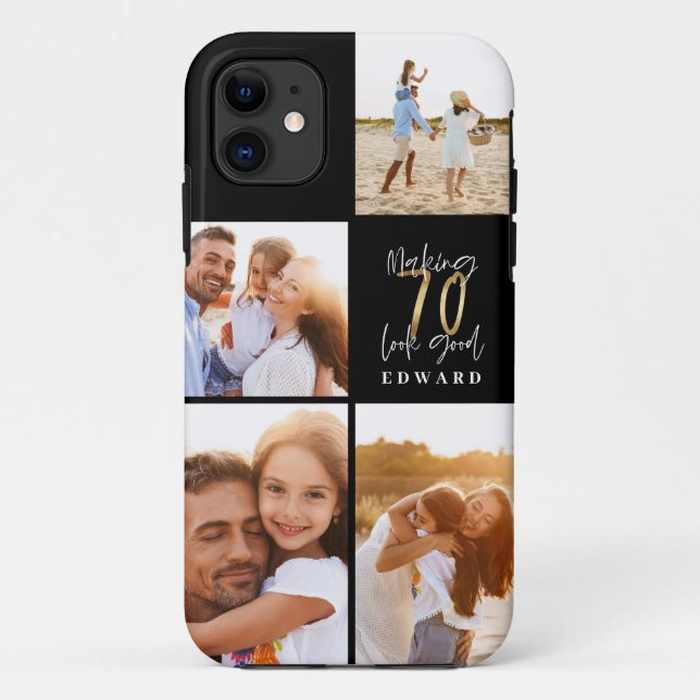 70th birthday gold black photo collage stylish Case-Mate iPhone case (Back)