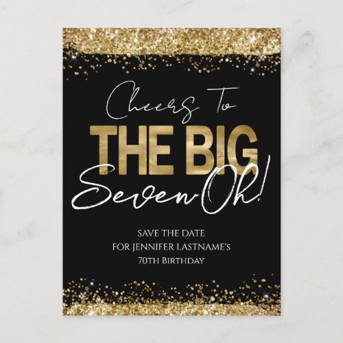 70th Birthday Gold Black Save the Date Postcard