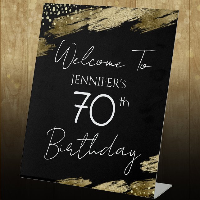 70th Birthday Gold Black Welcome Pedestal Sign (Creator Uploaded)