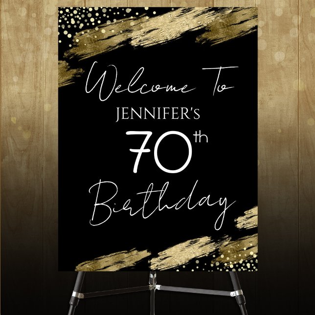 70th Birthday Gold Black Welcome Poster (Creator Uploaded)