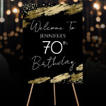 70th Birthday Gold Black Welcome Sign<br><div class="desc">Elegant Faux gold foil paint splatters design. All text is adjustable and easy to change for your own party needs. 70th birthday template design. Welcome Sign</div>