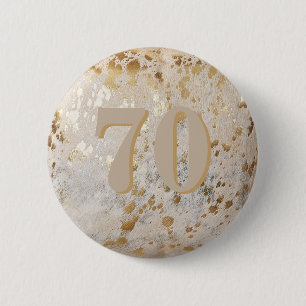 70th Birthday Gold Cowhide Modern Button