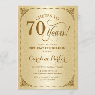 70th Birthday - Gold Damask Invitation