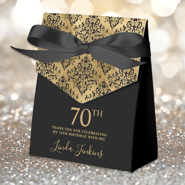 70th Birthday Gold Damask Thank You Favor Boxes (Creator Uploaded)