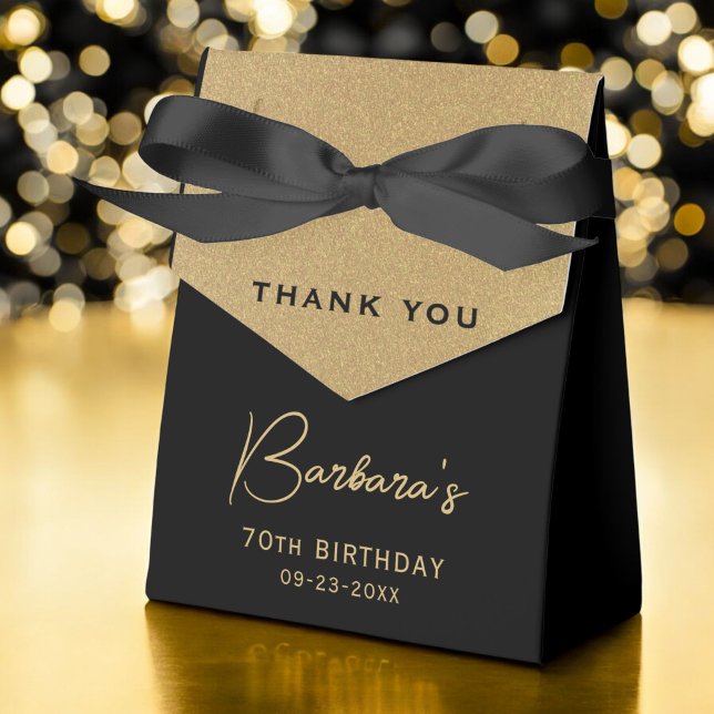 70th Birthday Gold Foil Monogram Script Thank You Favor Boxes (Creator Uploaded)