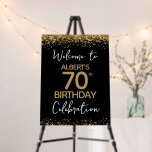 70th Birthday Gold Glitter and Black Welcome Foam Board<br><div class="desc">Elegant Faux gold glitter with shimmering confetti highlights on the top and bottom border. All text is adjustable and easy to change for your own party needs. Great elegant 70th birthday template design.</div>