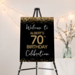 70th Birthday Gold Glitter and Black Welcome Foam Foam Board<br><div class="desc">Elegant Faux gold glitter with shimmering confetti highlights on the top and bottom border. All text is adjustable and easy to change for your own party needs. Great elegant 70th birthday template design.</div>
