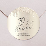 70th Birthday Gold Glitter Classic Round Sticker<br><div class="desc">Send out your seventieth birthday party invitations and correspondence sealed with these elegant and chic personalized stickers. "70 & Fabulous" is written in stylish script against a champagne gold background,  with gold faux glitter dripping from the top. You can personalize with your name.</div>