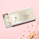 70th Birthday Gold Glitter Party Favor Matchboxes<br><div class="desc">Elegant and chic 70th birthday party favors featuring "70 & Fabulous" written in stylish script against a gold background,  with gold faux glitter dripping down. Personalize with her name and the birthday party date.</div>