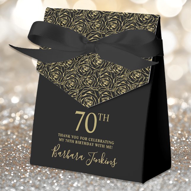 70th Birthday Gold Glitter Roses Thank You  Favor Boxes (Creator Uploaded)