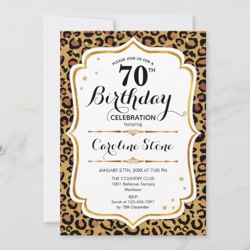 70th Birthday _ Gold Leopard Print Invitation