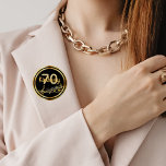 70th birthday gold music notes on stylish black button<br><div class="desc">Black background with faux gold music notes for a 70th birthday party. With a faux gold frame. Templates for age and name.  The name is written in a hand-lettered style script.  Golden letters and number.</div>