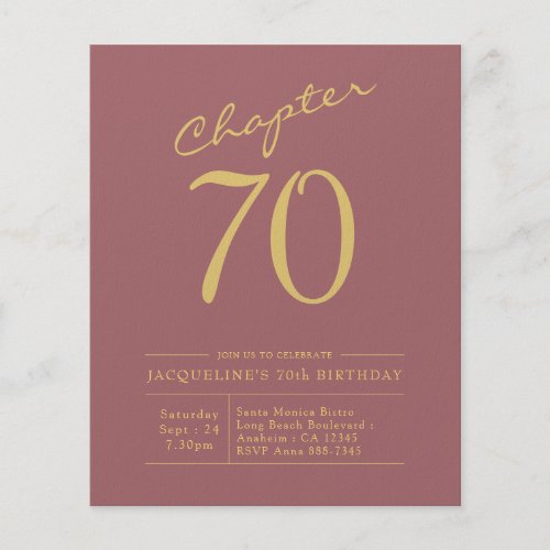 70th Birthday Gold Pink Budget Invitation Flyer