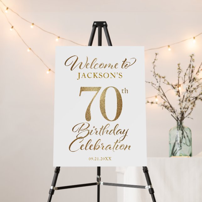 70th Birthday Gold Welcome Sign (In Situ (Stand))