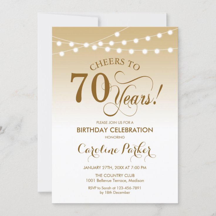 70th Birthday - Gold White Invitation | Zazzle