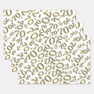 70th Birthday Gold/White Random Number Pattern 70 Wrapping Paper Sheets
