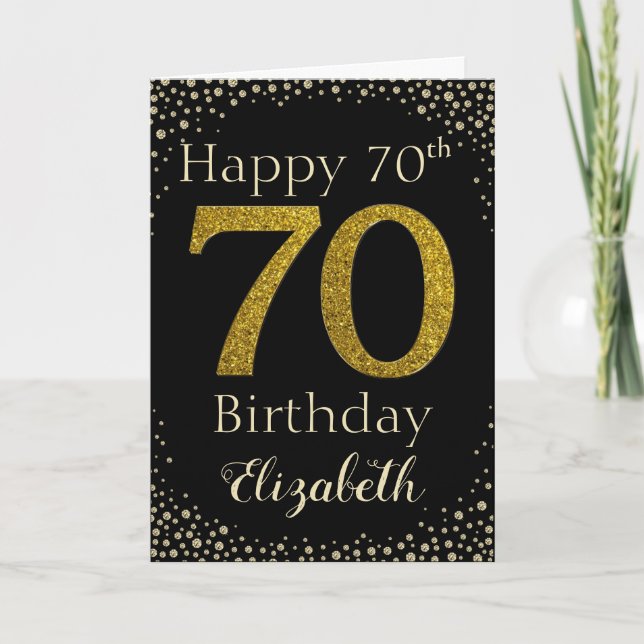 70th Birthday Golden Glitter Card (Front)
