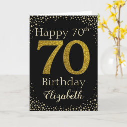 70th Birthday Golden Glitter Card | Zazzle