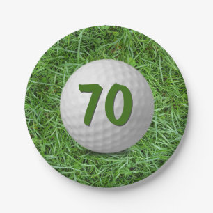 70th Birthday Golf Ball on Grass  Paper Plate