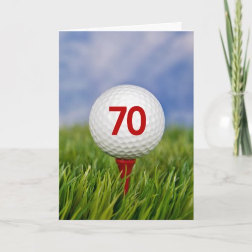 70th Birthday Golf Ball on Red Tee  Card
