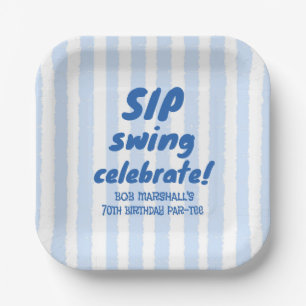 70th Birthday Golf Bold Blue Typography Stripes Paper Plates