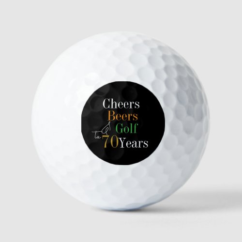 70th Birthday Golf Cheers and Beers Black and Gold Golf Balls