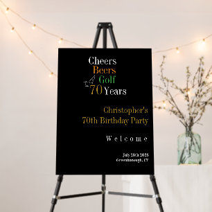 70th Birthday Golf Cheers Beers Black Gold Party Foam Board