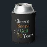 70th Birthday Golf Cheers Beers Party Black Gold Can Cooler<br><div class="desc">This is a cool and modern, 70th birthday, golf party design. It is a simple, minimal design, in classic black and gold typography with pops of orange and green. Perfect for a cool and fun, golf and beer themed, 70th birthday party. This design is fully customizable, simply use the personalize...</div>