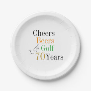 70th Birthday Golf Cheers Beers Party Paper Plates