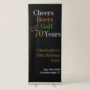 70th Birthday Golf Cheers Beers Party Retractable Banner