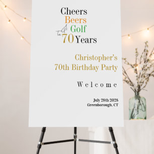 70th Birthday Golf Cheers Beers Party Welcome Sign