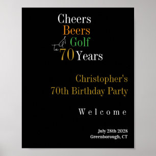 70th Birthday Golf Cheers Beers Welcome Sign