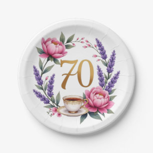 70th Birthday Grandma Elegant Floral Paper Plates