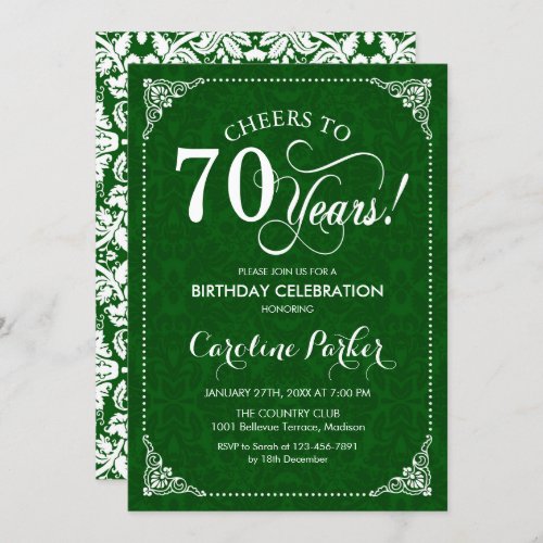 70th Birthday _ Green Damask Invitation