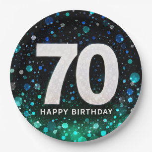 70th Birthday green tone Paper Plates