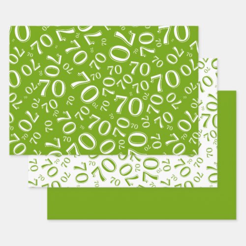 70th Birthday Green  White Number Pattern 70 Wrapping Paper Sheets