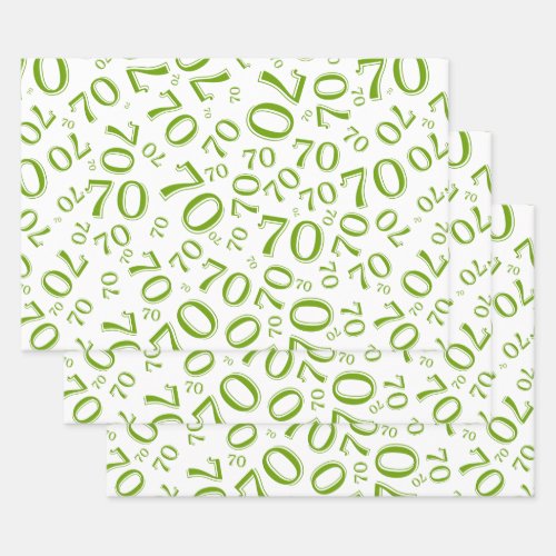 70th Birthday GreenWhite Random Number Pattern 70 Wrapping Paper Sheets