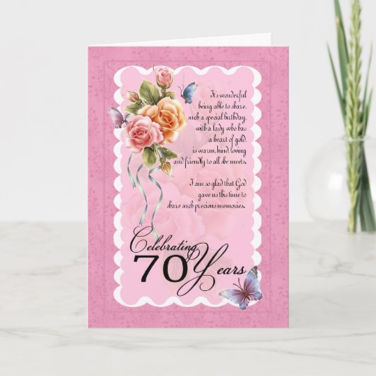 70th birthday greeting card - roses and butterflie | Zazzle.com