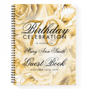 70th Birthday Guestbook Party Floral Gold  Notebook