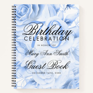70th Birthday Guestbook Party Floral Navy Blue Notebook