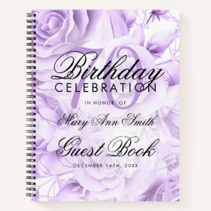 70th Birthday Guestbook Party Floral Purple Notebook