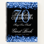 70th Birthday Guestbook Party Sparkles Blue Notebook at Zazzle